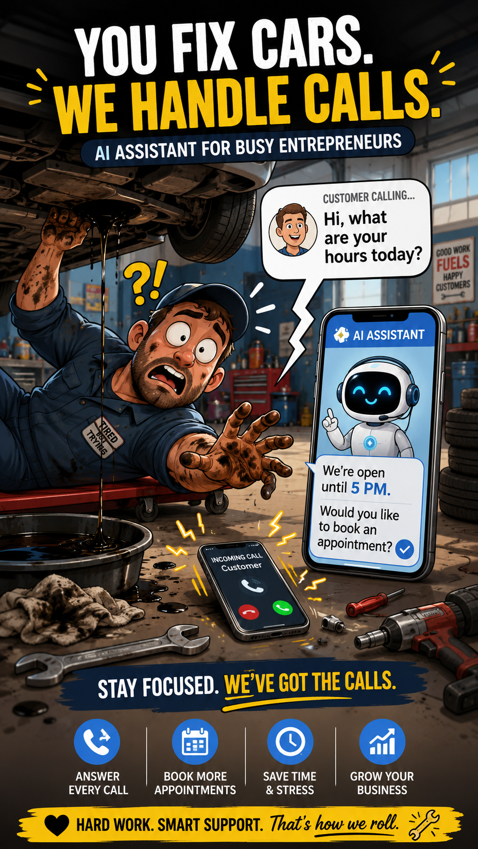 Phil helping a mechanic shop
